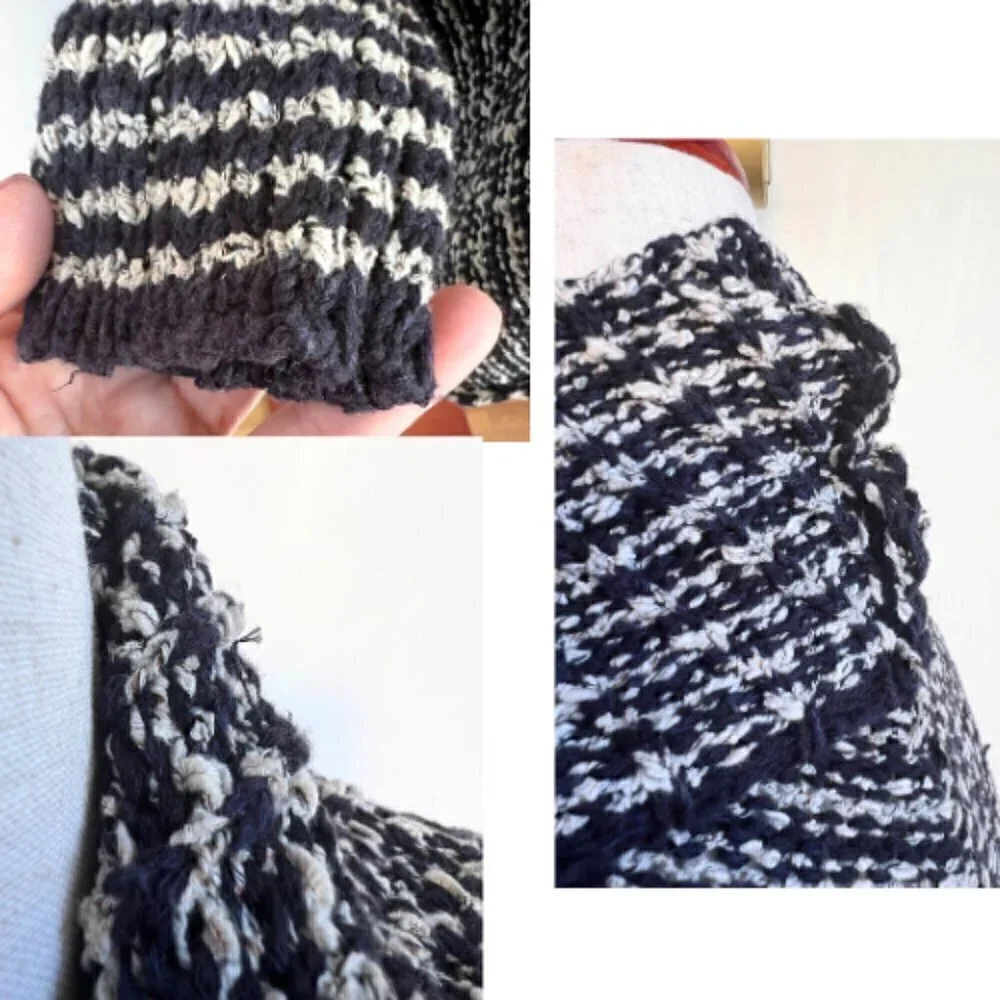 FREE PEOPLE Chunky Knit Open Front Black & White Cardigan Size S - Picture 14 of 16
